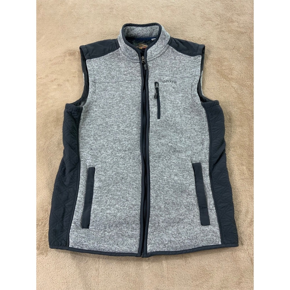 Orvis Denali Fly Fishing Full Zip Sweater Fleece Vest Men's size Large Grey EUC
